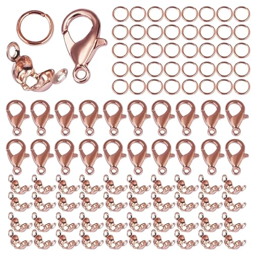 100 Stück Karabinerverschluss Biegeringe Verbindungsverschluss Crimp Endperle für Armband Halskette Ketten DIY Schmuckherstellung Zubehör Set-Stil 1-Roségold von YOGAES