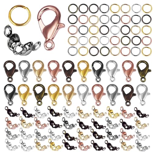 100 Stück Karabinerverschluss Biegeringe Verbindungsverschluss Crimp Endperle für Armband Halskette Ketten DIY Schmuckherstellung Zubehör Set-Stil 1-gemischte Farbe von YOGAES