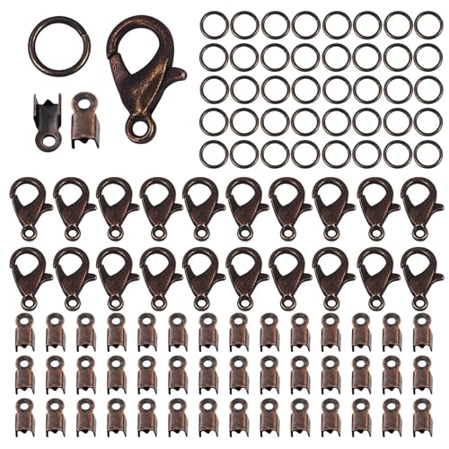 100 Stück Karabinerverschluss Biegeringe Verbindungsverschluss Crimp Endperle für Armband Halskette Ketten DIY Schmuckherstellung Zubehör Set-Stil 2-Rotbronze von YOGAES