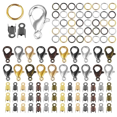 100 Stück Karabinerverschluss Biegeringe Verbindungsverschluss Crimp Endperle für Armband Halskette Ketten DIY Schmuckherstellung Zubehör Set-Stil 2-gemischte Farbe von YOGAES