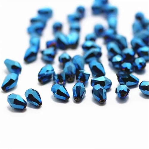 100 Stück rote, bunte facettierte Tropfenperlen, Kristallperlen, Glasperlen, lose Abstandsperlen für Heimwerker, 3 x 5 mm, glänzendes Blau von YOGAES