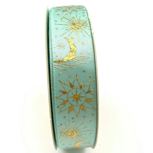 2,5 cm 48/96/144 Yard Satinband Gold Lacer Star Moon Badge Bänder DIY Fliege Schmuck Stirnband Band Blumenpaket-Grün Blau-2,5 cm x 144 Yard von YOGAES