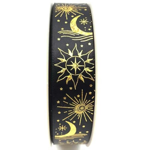 2,5 cm 48/96/144 Yard Satinband Gold Lacer Star Moon Badge Bänder DIY Fliege Schmuck Stirnband Band Blumenpaket-Schwarz-2,5 cm x 144 Yard von YOGAES