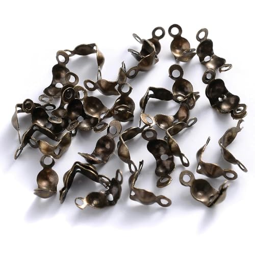 200 Stück/Los Kugelketten-Crimp-Endstück, Perlenspitzen, Kalottenenden, Muschelknotenabdeckung zur Schmuckherstellung, Armband, Halskette, Bronze, 4 x 8 mm von YOGAES