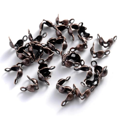 200 Stück/Lot Kugelketten-Crimp-Endstück, Perlenspitzen, Kalottenenden, Muschelknotenabdeckung zur Schmuckherstellung, Armband, Halskette, Rotkupfer, 4 x 8 mm von YOGAES