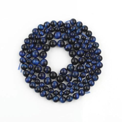 4/6/8/10 mm blaue Perlen aus Naturstein, Lapislazuli, Apatit, Tigerauge, Türkis, runde Abstandsperlen zur Schmuckherstellung, DIY-Armbänder – blaues Tigerauge – 6 mm (ca. 61 Stü von YOGAES