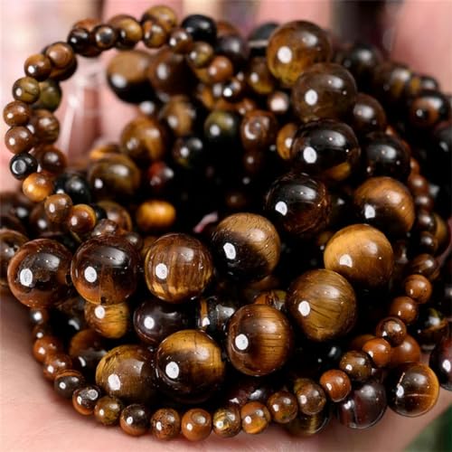 4–12 mm Natursteinperle, Lava-Jaspis, Tigerauge, Quarz-Achat, runde lose Perle zur Schmuckherstellung, DIY-Armband, Neujahr – Tigerauge – 12 mm, ca. 30 Perlen von YOGAES