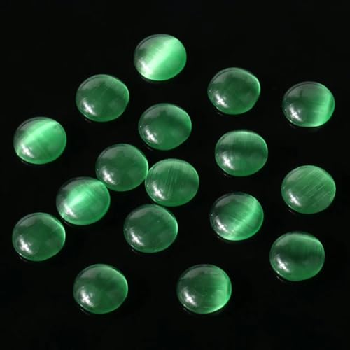 4 mm 6 mm 8 mm flache runde Katzenaugen-Perlen, natürliche Cabochon-lose Perlen für die Schmuckherstellung, DIY-Charms, Armbänder, Ohrringe, Ringe, Basteln, Grün, 4 mm, ca. 50 Stück von YOGAES