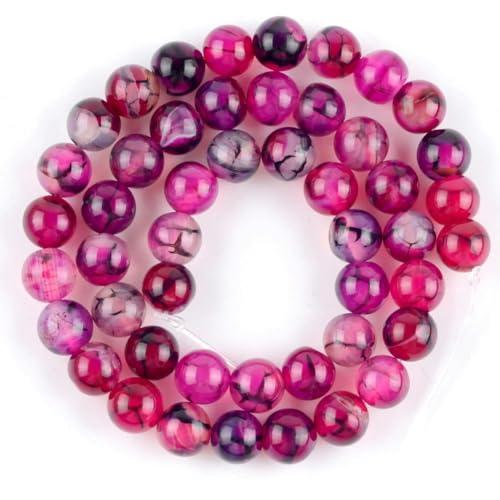 45 Stile Natursteinperlen, rosarot, Tigerauge, Fuchsia, Jade, Achat, Quarzperlen, Schmuckherstellung, Zubehör für DIY-Armbänder, Drachenader-Achat, 8 mm, 44–46 Stück von YOGAES