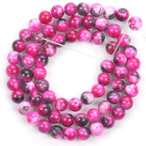 45 Stile Natursteinperlen, rosarot, Tigerauge, Fuchsia, Jade, Achat, Quarzperlen, Schmuckherstellung, Zubehör für DIY-Armbänder, Fuchsia-Jade, 6 mm, 58–61 Stück von YOGAES