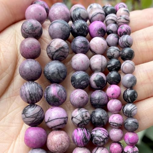 45 Stile Natursteinperlen, rosarot, Tigerauge, Fuchsia, Jade, Achat, Quarzperlen, Schmuckherstellung, Zubehör für DIY-Armbänder, rosaroter Web-Jaspis, 10 mm, 36–37 Stück von YOGAES