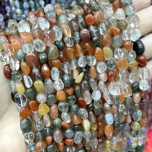 5–10 mm unregelmäßiger Naturstein, Morganit, Jade, Achate, Citrine, Quarzperle zur Schmuckherstellung, DIY-Armband, Ohrstecker-bunt rutiliert-5–8 mm von YOGAES