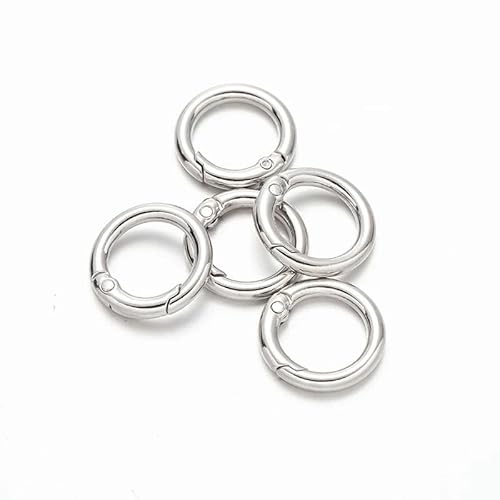 5 Stück O-Ring-Federverschlüsse, zu öffnen, runder Karabiner, Schlüsselanhänger, Ring, Verbinder, Taschenclips, Haken, Hundekettenschnallen, DIY-Schmuckherstellung, Rhodium, Außengröße 25 mm von YOGAES