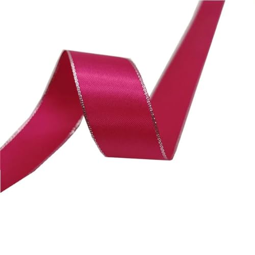 5 Yards 6 mm – 38 mm Satinband, Polyesterband mit silbernem Metallic-Rand für Blumen, Geschenkverpackung, Hochzeitsdekoration, DIY-Rose, 25 mm von YOGAES