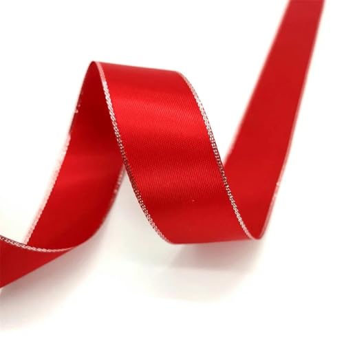 5 Yards 6 mm – 38 mm Satinband, Polyesterband mit silbernem Metallic-Rand für Blumen, Geschenkverpackung, Hochzeitsdekoration, DIY-Rot-16 mm von YOGAES