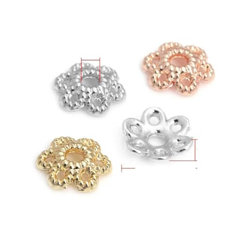 50 Stück 18 Karat Goldfarbe Messing Blume Baum Blatt Runde Perlenkappen Kappen Schmuck Perlenherstellung Zubehör DIY Zubehör-01 Stil-6MM-18 Karat Goldfarbe von YOGAES