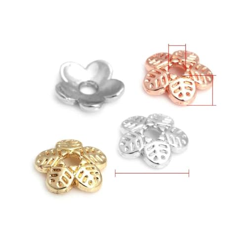 50 Stück 18 Karat Goldfarbe Messing Blume Baum Blatt Runde Perlenkappen Kappen Schmuck Perlenherstellung Zubehör DIY Zubehör-07 Stil-6MM-18 Karat Goldfarbe von YOGAES