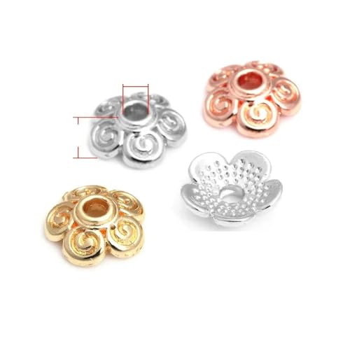 50 Stück 18 Karat Goldfarbe Messing Blume Baum Blatt Runde Perlenkappen Kappen Schmuck Perlenherstellung Zubehör DIY Zubehör-13 Stil-8MM-18 Karat Goldfarbe von YOGAES