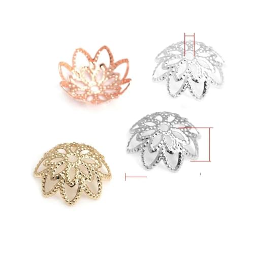 50 Stück 18 Karat Goldfarbe Messing Blume Baum Blatt Runde Perlenkappen Kappen Schmuck Perlenherstellung Zubehör DIY Zubehör-22 Stil-10MM-18 Karat Goldfarbe von YOGAES