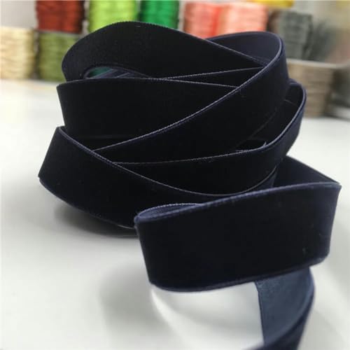 6 mm/9 mm/15 mm buntes einseitiges Samtband zum Verpacken handgefertigter Blumensträuße, für Heimpartys, Weihnachtsdekoration, unelastisch-V092 Marineblau-15 mm x 5 Yards von YOGAES