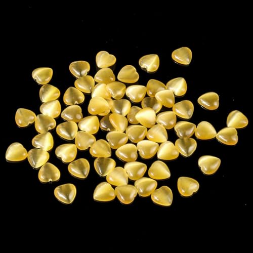 6 mm 8 mm natürliche Katzenaugenperlen, Herzform, Cabochon-Perlen zur Schmuckherstellung, Mondstein, DIY-Armband, lose Perlen, Goldfarbe, 6 mm, ca. 50 Stück von YOGAES