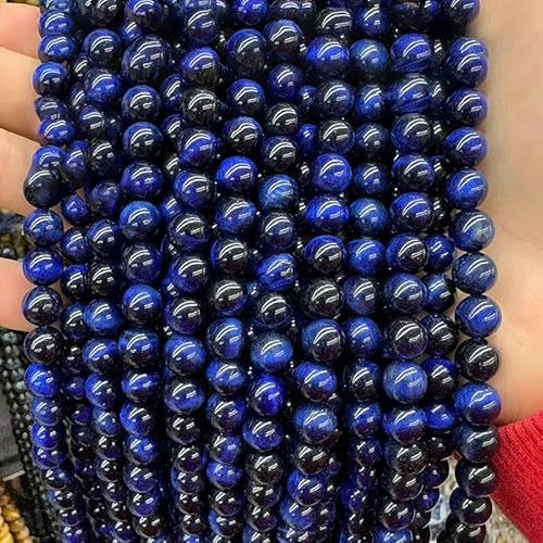 Blaue Tigerauge-Perlen, rund, glatt, lose Perlen zur Schmuckherstellung, DIY-Armband, Halskette, Ohrringe, Lapislazuli, Tigerauge, 10–10,5 mm (35–37 Stk.) von YOGAES