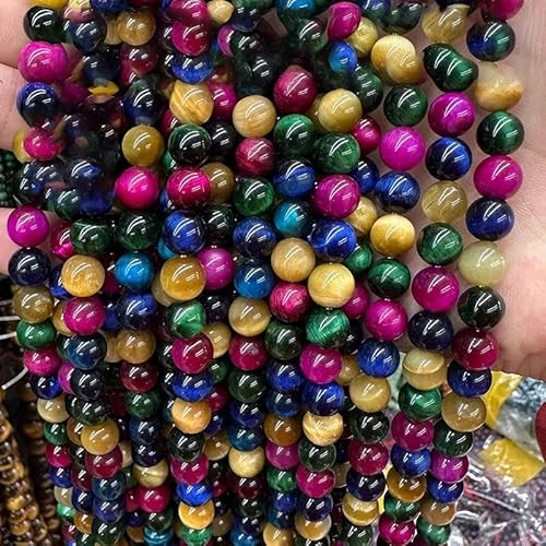 Blaue Tigerauge-Perlen, rund, glatt, lose Perlen zur Schmuckherstellung, DIY-Armband, Halskette, Ohrringe, Tigerauge-Mix, 8–8,5 mm (43–45 Stk.) von YOGAES