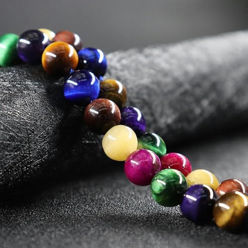 Bunte Tigerauge-Perlen aus Naturstein, rund, 4,0 mm, 6 mm, 8 mm, 10 mm, 12 mm, ganze Menge zur Schmuckherstellung, DIY-Armband, gemischtes Tigerauge, 10 mm (15 Stück) von YOGAES