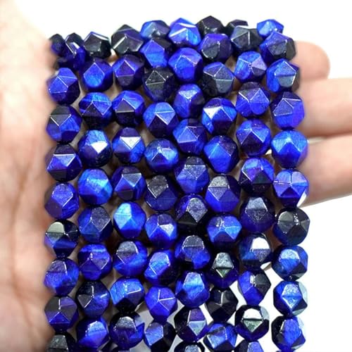 Diamant facettierte Lapislazuli blaue Tigerauge Perlen DIY Armband Halskette Naturstein für Schmuckherstellung Strang 15" 6, 8, 10MM-8mm-ca. 46Stk von YOGAES