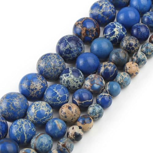 Echte natürliche blaue Steinperlen, Türkis, Achate, Jade, Tigerauge, runde Perlen für die Schmuckherstellung von DIY-Paararmbändern-Blaues Sediment-12 mm, ca. 36 Stück von YOGAES