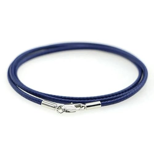 Halskette mit Karabinerverschluss aus Edelstahl, gewachstes Leder, geflochtene Seilschnur, Herren- und Damenschmuck, Halsband, Lange Kette, Marineblau, 50 cm von YOGAES