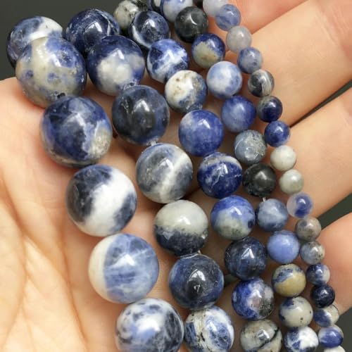 Naturstein, blaue Türkise, Achate, Tigerauge, Lapislazuli, runde Perlen zur Schmuckherstellung, DIY-Armbandzubehör – blauer Sodalith – 8 mm (ca. 46 Stück) von YOGAES