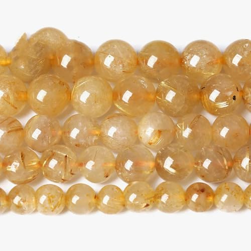 Naturstein Blaues Tigerauge Runde Lose Perlen 6 8 10 12 mm für Schmuckherstellung DIY Charm-Armband 15" -Gold Rutilated-14,0 mm 27 bis 28 Stück von YOGAES