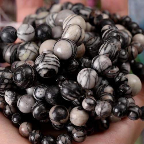 Natursteinperlen, Lava-Jaspis, Quarz-Achat, Tigerauge, runde lose Perlen zur Schmuckherstellung, DIY-Armbandzubehör, 4–12,0 mm, schwarzes Netz, 8 mm, ca. 45 Perlen von YOGAES