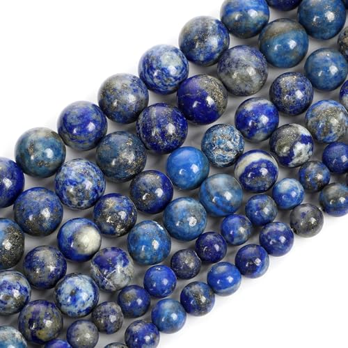 Natursteinperlen, Tigerauge, Achate, Jade, Hämatit, Granat, runde lose Perlen zur Schmuckherstellung, DIY-Armbänder, 4–12 mm, Lapislazuli, 8 mm, 44–46 Stück von YOGAES