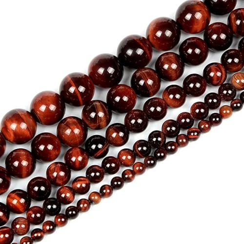 Natursteinperlen, Tigerauge, Achate, Jade, Hämatit, Granat, runde lose Perlen zur Schmuckherstellung, DIY-Armbänder, 4–12 mm, rotes Tigerauge A, 12 mm, 28–30 Stück von YOGAES