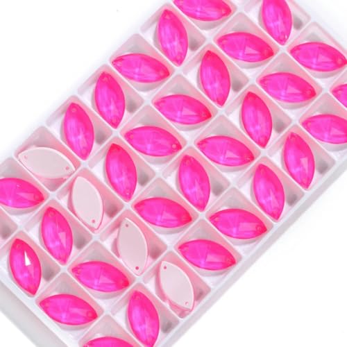 Pferdeauge, 7 x 15 mm, 9 x 18 mm, Neon-Glas-Strasssteine und Kleidungsdekorationen, Steine, Glasperlen zum Aufnähen auf Kleider – Fuchsia MN 502-07 x 15 mm, 42 Stück von YOGAES