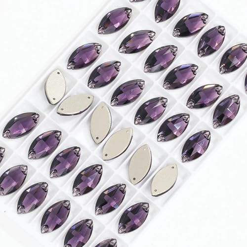 Pferdeauge-Kristall zum Aufnähen, Glas-Strass-Applikation für Kleider, glitzernde Glassteine, Perlen, Dekoration, Amethyst 204, 9 x 18 mm, 36 Stück von YOGAES