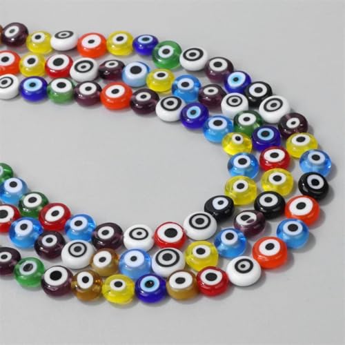 Rondell-Perlen, mehrfarbig, oval, flach, rund, Glas, glasiert, Lampwork-Augenperlen, Armband zur Schmuckherstellung, DIY, 6 bunt, 8 mm, ca. 44–46 Stück von YOGAES