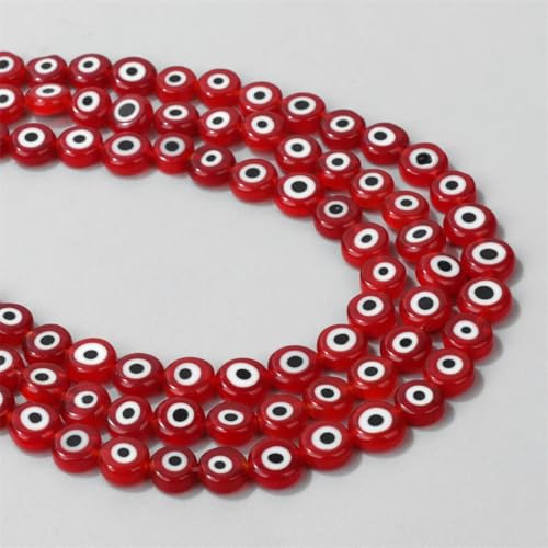 Rondell-Perlen, mehrfarbig, oval, flach, rund, Glas, glasierte Lampwork-Augenperlen für die Herstellung von Armbändern und Schmuck, DIY-1 Rot-8 mm, ca. 44–46 Stück von YOGAES