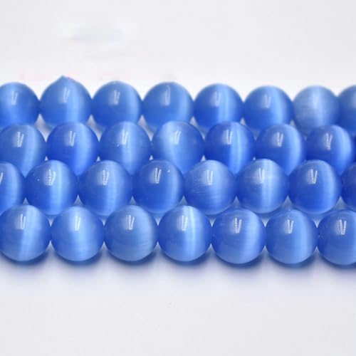 Rosa, weiß, blauer Katzenaugenstein, runde Perlen, 4 6 8 10 12 mm, natürliche Glasperlenkette zur Schmuckherstellung, 15 Zoll, Großhandels-7 Blau-4,0 mm, 88 Stück Perlen von YOGAES