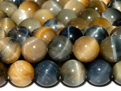 Tigerauge-Perlen aus Naturstein, runde Form, Größenoptionen 4/6/8/10/12mmzur Schmuckherstellung – Goldblau-6mm von YOGAES