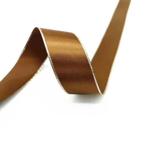 Yards 6 mm – 38 mm Satinband, Polyesterband mit silbernem Metallic-Rand für Blumen, Geschenkverpackung, Hochzeitsdekoration, DIY-Kaffee-6 mm von YOGAES