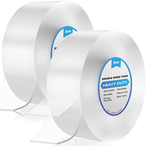 6m Doppelseitiges Klebeband Extra Stark Transparent, 2 Rollen Double Sided Tape, Abnehmbar Spurlos Klebeband Doppelseitig Dünn für Teppich, Foto Wand, Küche, Zuhause, Auto oder Outdoor von YOGINGO