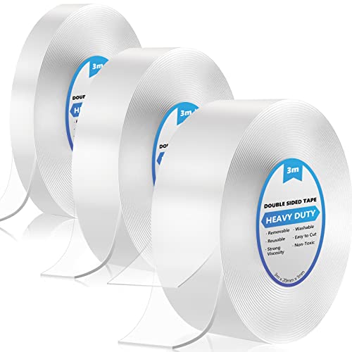 9 Meters Doppelseitiges Klebeband Extra Stark, 3 Rollen Dünn Klebeband Doppelseitig, Waschbares Spurlos Transparent Double Sided Tape für Teppich, Foto Wand, Küche, Zuhause, Auto oder Outdoor von YOGINGO