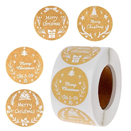 Runde Etiketten mit Aufschrift "Merry Christmas", 25 mm breit, dekorativ, für Süßigkeitentüten, Blumengeschenk, Kuchenschachteln, Verpackung, Weihnachtsaufkleber, Rolle 2,5 cm, für Kinder, von YOGOTEU