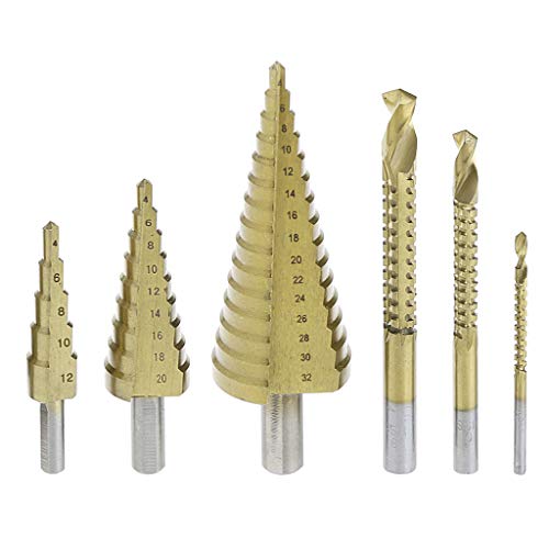 YOGOTEU 6-teiliges HSS-Stahl für beschichtete Stufenbohrer, Lochschneider, 4–32 mm, Metall-Handbohrer-Set von YOGOTEU