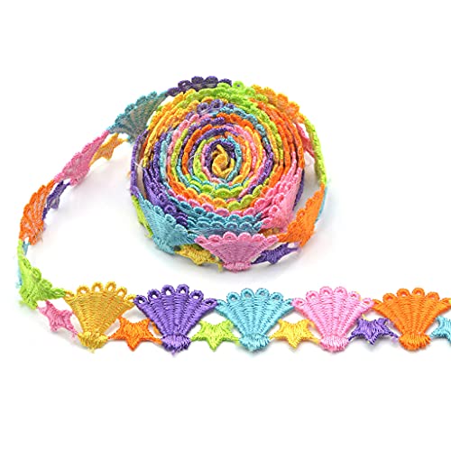 YOGOTEU Spitzenbordüre, bestickt, Patchworkband, Applikation, Nähen, Kleidung, Scrapbooking, Dekoration, bunt, Muschel, Stern, Spitzenborte, 13,7 m, mehrfarbig von YOGOTEU