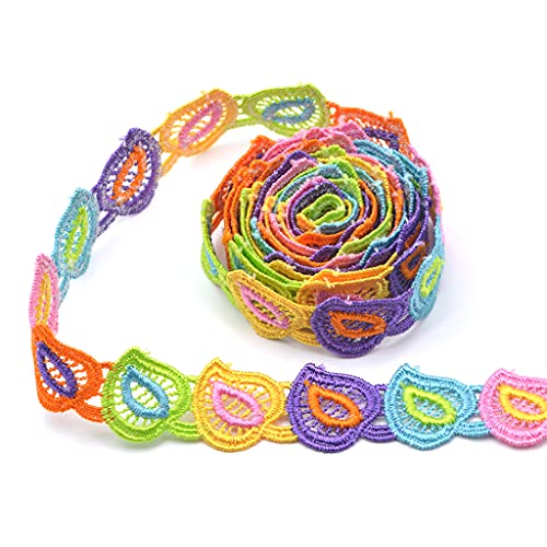 YOGOTEU Spitzenborte mit buntem Herz-Blatt-Spitzenbesatz, Stricken, bestickt, Patchworkband, Applikation, Nähzubehör, buntes Herzblatt, Spitzenborte, 13,7 m, 2,5 cm von YOGOTEU