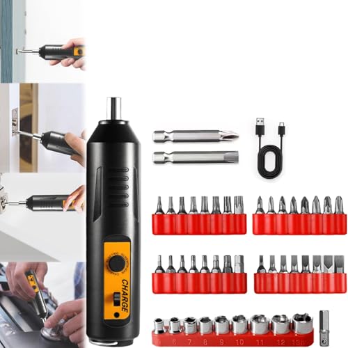 Reposaltrust Electric Screwdriver, Cordless Electric Screwdriver Screw Driver Set Kit, Portable Automatic Home Repair Tool Kit, for Home Repair (2 long bits+33shortbits+10sockets) von YOHFRFGX